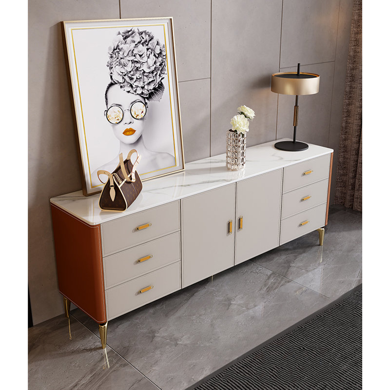 94.49" White+Orange Rectangular Solid Wood TV Stands, 78.74"