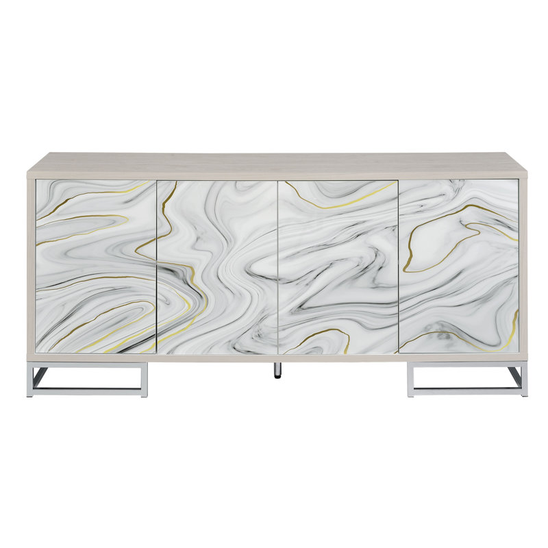 Armoire console White Marcle Paint & Chrome Finish