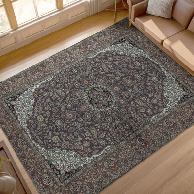 Tapis prune et rouille de haute qualité noué à la main