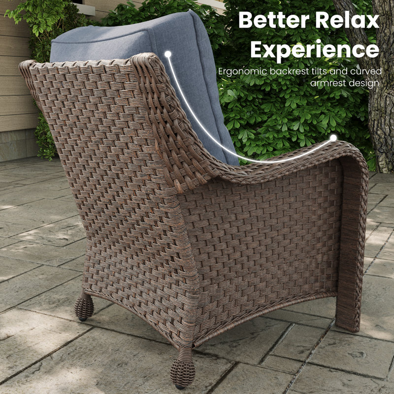 Metal Outdoor Lounge Chair, Brown, Navy