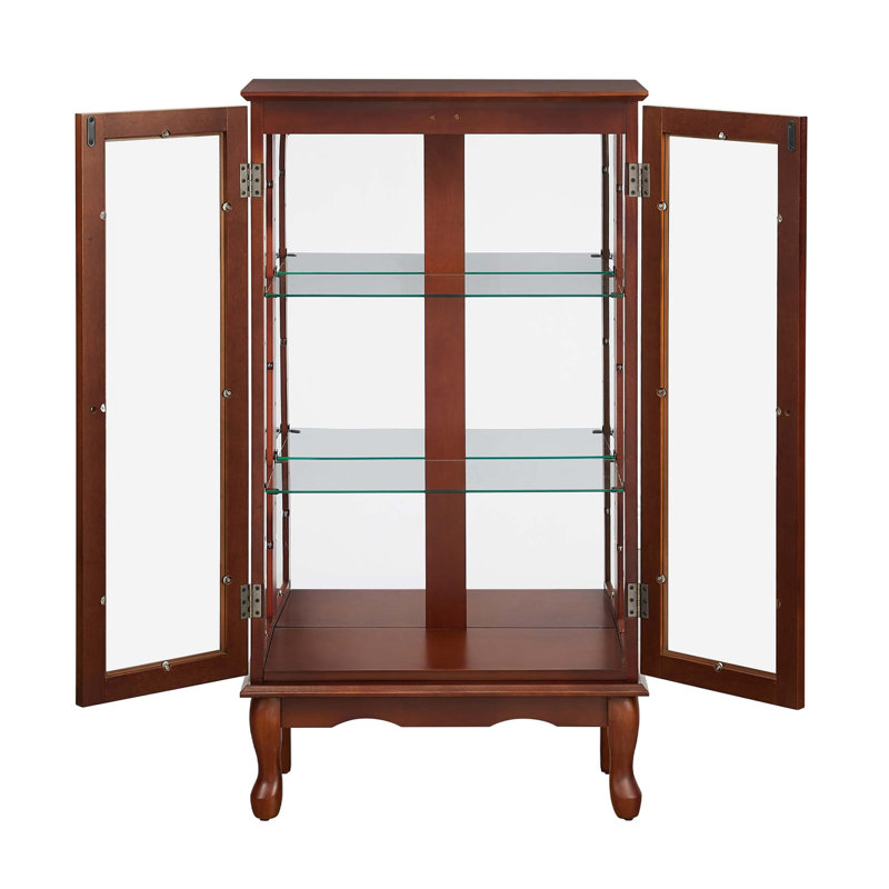 Lighted Curio Display Cabinet With Adjustable Shelves, Mirrored Back Panel, And Tempered Glass Doors For Elegant Storage And Display