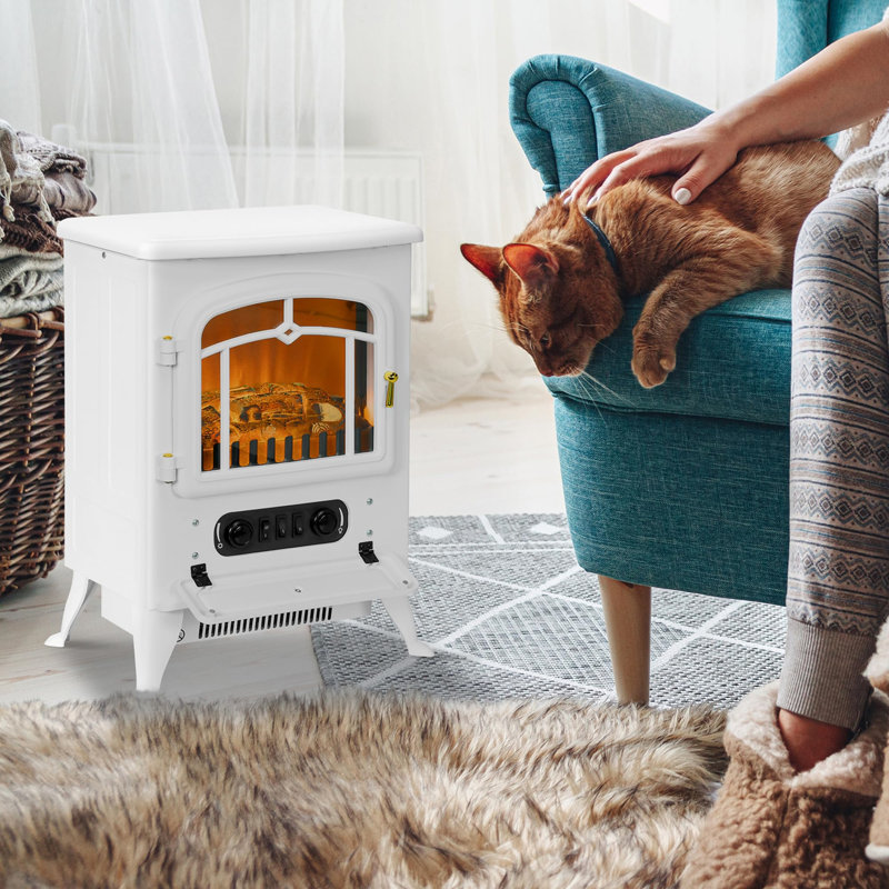 E Cairns 41.5cm W White Electric Fireplace with 1850 BTU