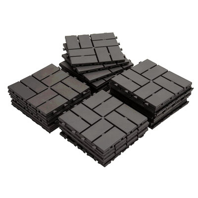 Carreaux de terrasse à emboîtement de patio, tuiles de terrasse carrées composites de 12 po x 12 po, carrelage extérieur en plastique à quatre lattes pour cour arrière pour porche de balcon (gris, paquet de 36)