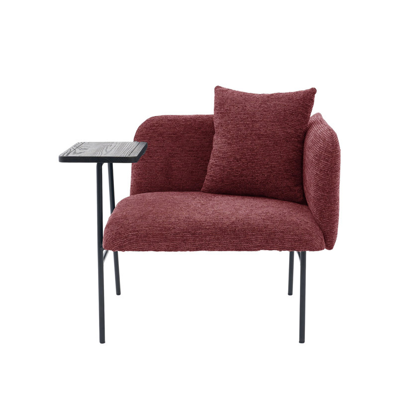 Fauteuil d'appoint rembourré en chenille de 33,8 po de largeur avec table d'appoint et coussin, Rouge