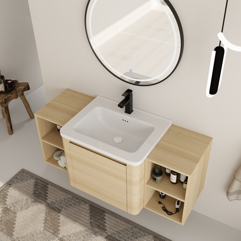 Ensemble de meuble-lavabo simple 48 po avec plateau en céramique Walden, 48", Chêne blanc