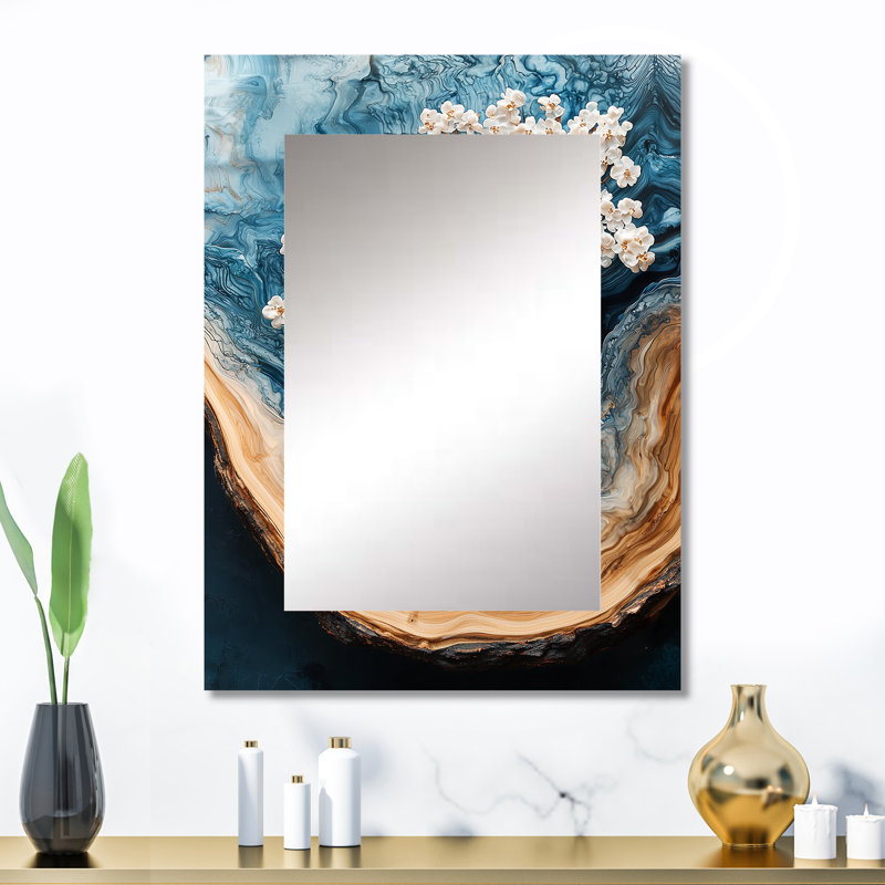 Winthrope Golden Cherry Blossom Tree Garden Of Winter Beauty II - miroir mural cerisier en fleurs, miroir décoratif traditionnel, impression d'art en métal