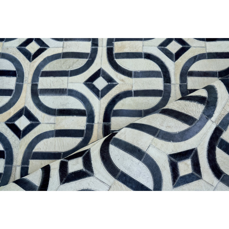 Natural Hide Cowhide Geometric Area Rug, Rectangle 11'6" x 14'6"