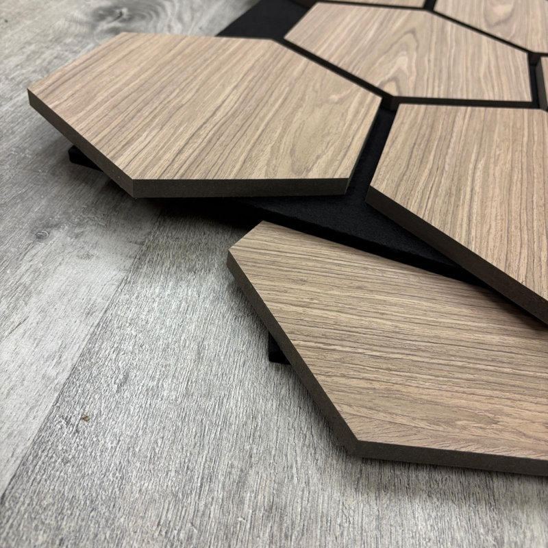 4x 70x60cm Acoustic Hexagon 3D MDF Real Wood Wall Panel Luxury, Natural Oak