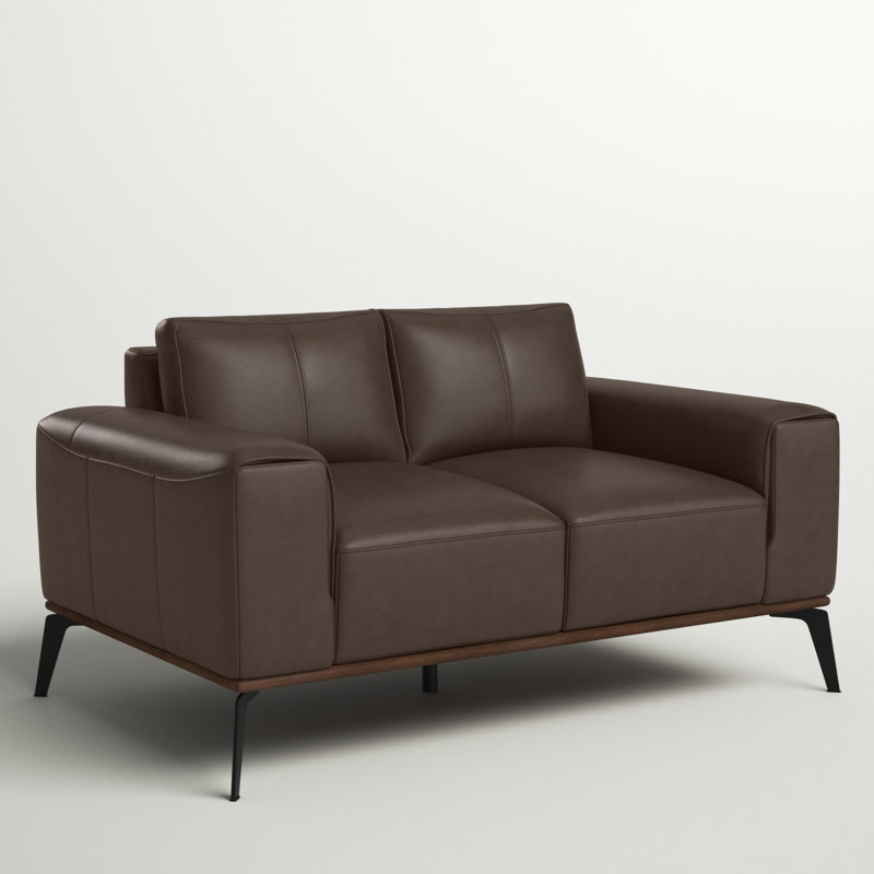 Causeuse à accoudoirs carrés en cuir véritable 58 po Conley, Brun