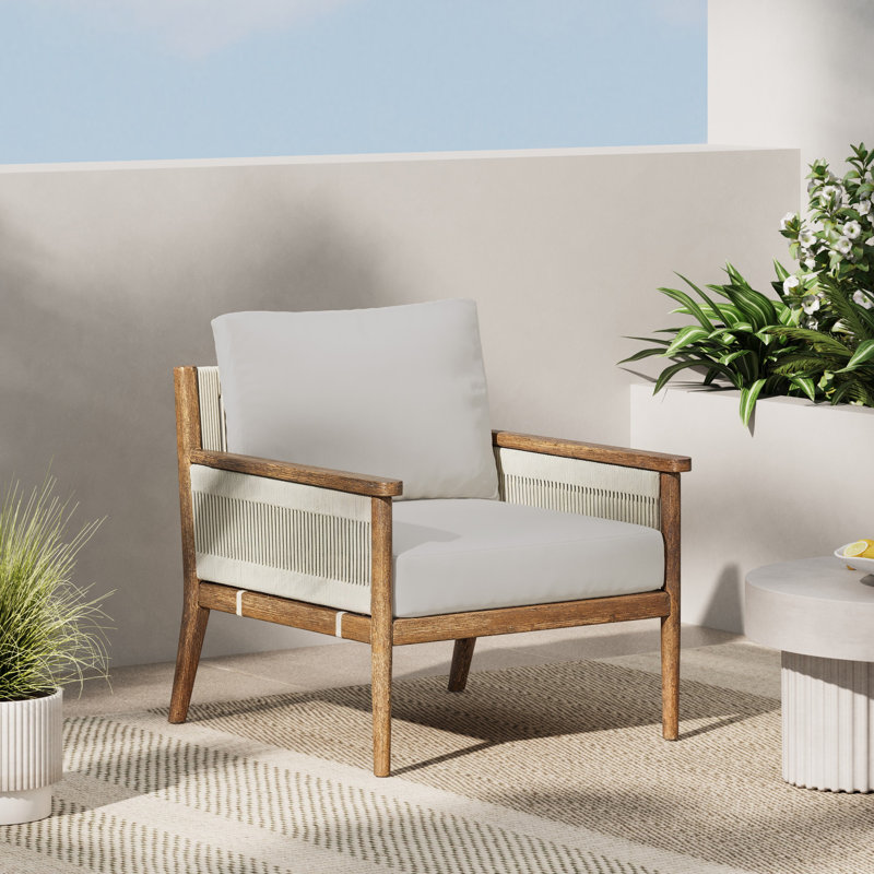 Rydell Acacia Outdoor Lounge Chair, White