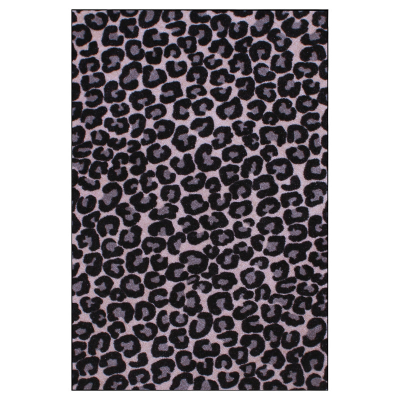 Tapis noir / gris à imprimé animal, Rectangle 5 pi x 9 pi