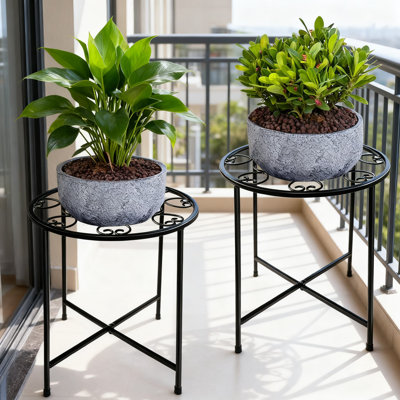 Ensemble de 2 supports à plantes modernes en métal antirouille de 15 po de hauteur avec motif Monstera, support à plantes rond pour l'intérieur et l'extérieur, tabouret décoratif pour fleurs et verdure