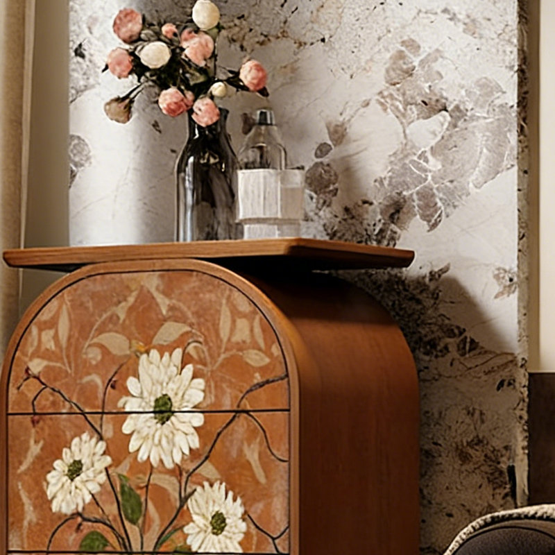 Commode 4 tiroirs en bois massif de style rétro, Noyer