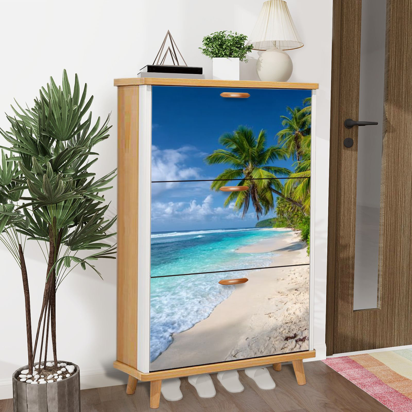 East Urban Home Shoe Storage Cabinet with 3 Flip Drawers for Coconut ...