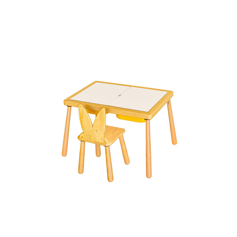 Ensemble de table moderne pour enfant, jaune, 29,1 po x 20,5 po x 19,7 po | 100% bois de pin massif, durable et sécuritaire pour les enfants | Comprend 2 chaises assorties (11,0 x 11,0 x 12,6 pouces) | Parfait pour les salles de jeux et les espaces créatifs