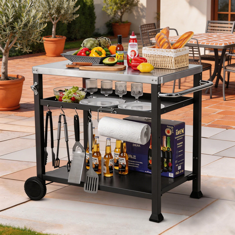 Feasto 3-Shelf Stainless Steel Movable Table with Wheels, Kitchen Cart for Indoor/Outdoor grill part, Navy