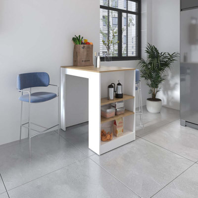 Îlot de cuisine Highlands avec base de rangement en blanc et macadamia
