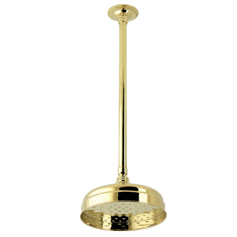 Pomme de douche ronde en laiton avec bras de plafond de 17 po Kingston, Laiton poli
