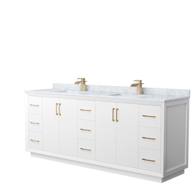 84'' Double Bathroom Vanity with Genuine Marble Top
