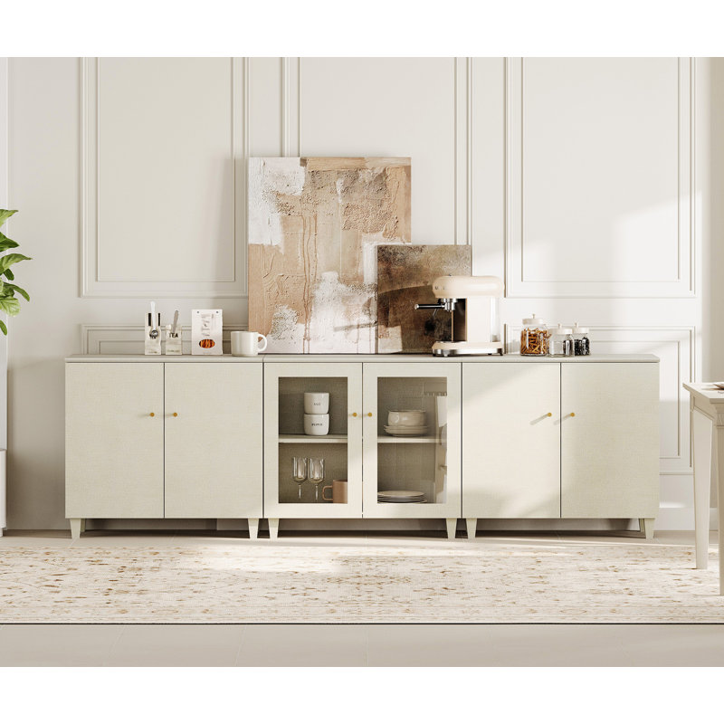 Buffet à 6 portes avec tablettes réglables et gestion des câbles pour la salle à manger de cuisine, 106 pouces de large