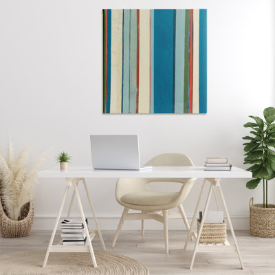 Art mural sur toile asymétrique à rayures bleues par Pippin Schupbach