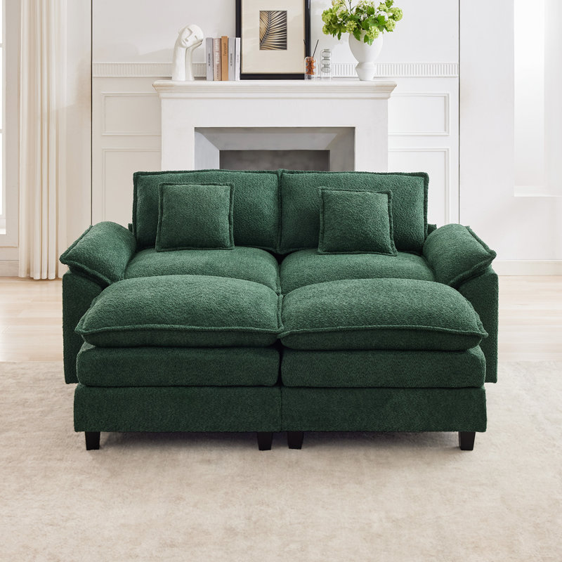 Canapé modulaire rembourré Natanael 4 places avec méridienne réversible et méridienne inclinable Natanael, Green Chenille