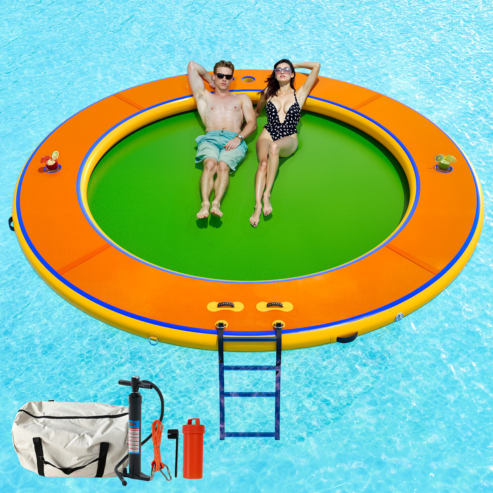 AMERLIFE Hamac gonflable rond de 12 pi avec anneau souple et échelle ...