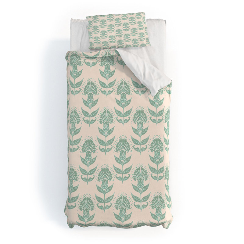 Ensemble de housse de couette Schatzi Aurelia, Vert, Housse de couette lit simple TG + 1 taie décorati
