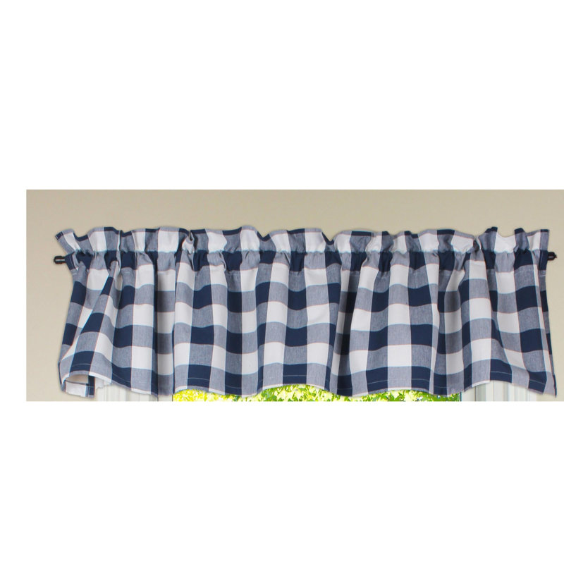 Anceline Cotton Plaid Ruffled Window Valance, Navy Blue