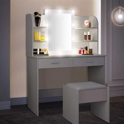 Germo Dressing Table with Mirror and Seat and Storage Included
