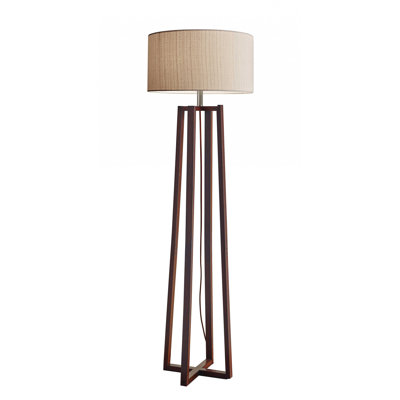 60" Brown Solid Wood Novelty Floor Lamp With Beige Fabric Drum Shade