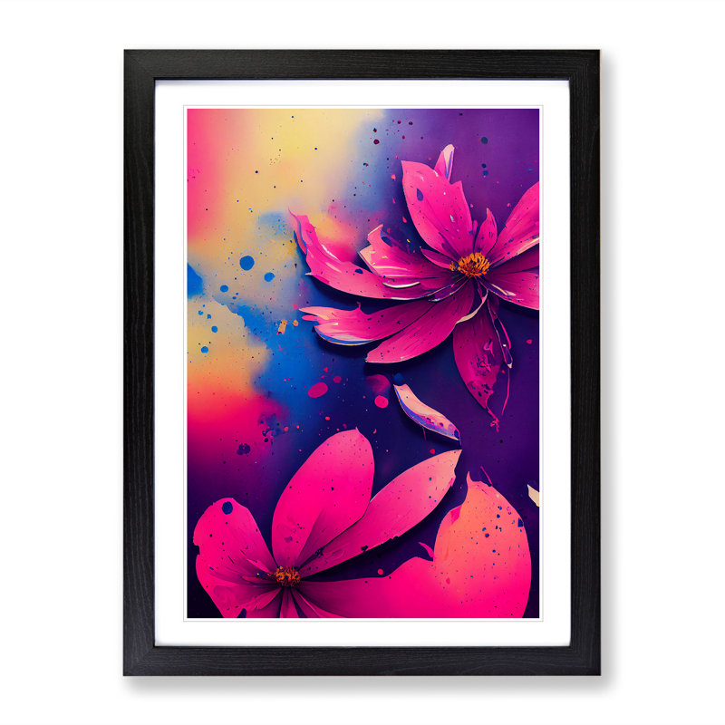 Paint Splat Flower No.4 - Single Picture Frame Painting, Black , 64cm H x 46cm W x 2cm D