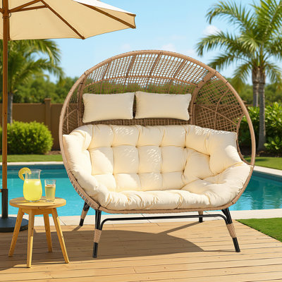 Outdoor Double Oversized Egg Chair Luxurious 2 Person Wicker Egg Chair with Thickened Cushions