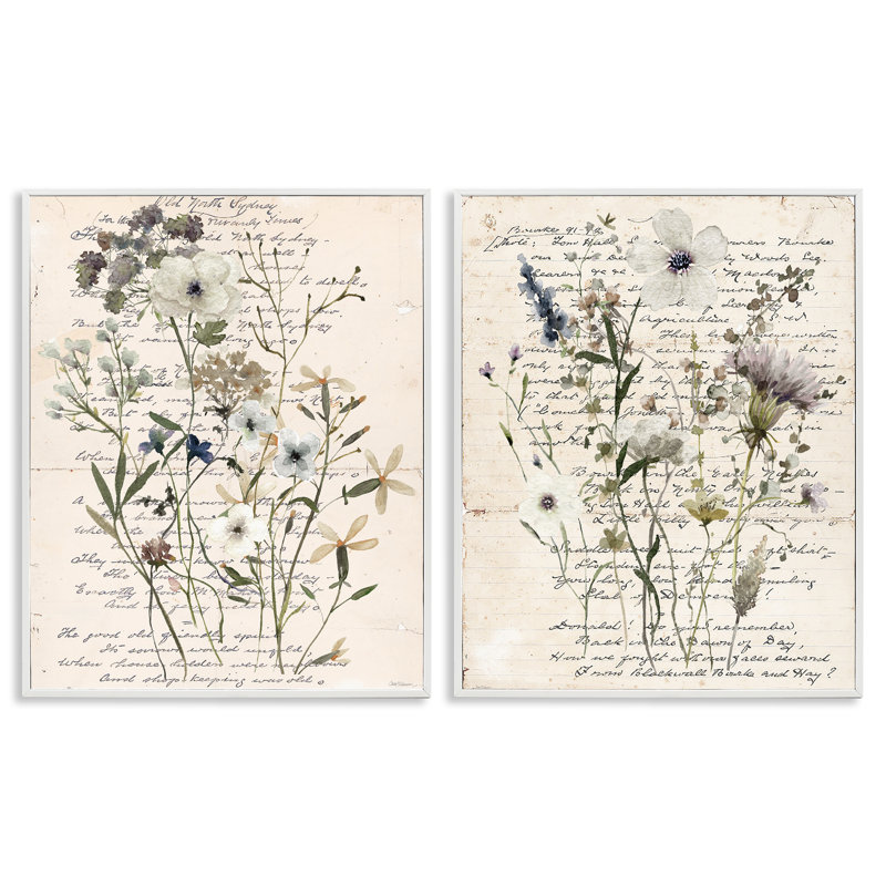  «Vintage Letters with Botanicals», ensemble de 2 giclées par Carol Robinson, H 30 po x l 24 po