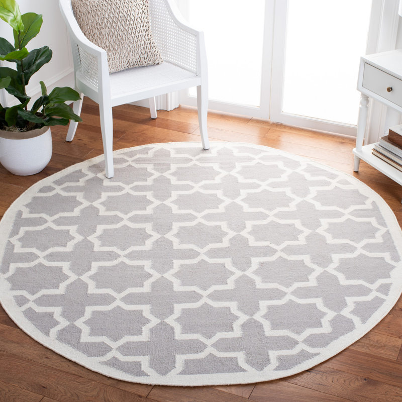 Geometric Wool Hand Woven Area Rug, Round 183cm
