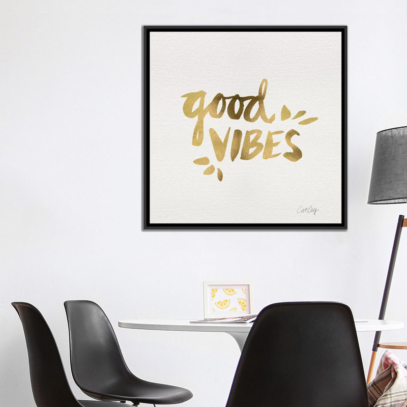 « good vibes gold artprint », art textuel sur toile tendue, H 37 po x l 37 po x P 1,5 po, Toile avec cadre noir, Pas de tapis