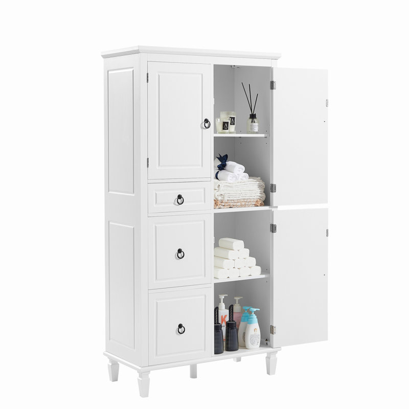 Armoire de rangement multifonctionnelle rétro avec tablettes réglables, 3 tiroirs et 3 compartiments fermés - Organisateur élégant et polyvalent pour le salon, la cuisine ou le bureau, blanc