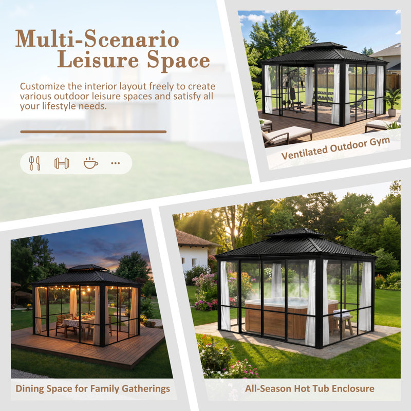 12' W x 10' D Polycarbonate Sunroom Hardtop Gazebo, 12' W x 10' D