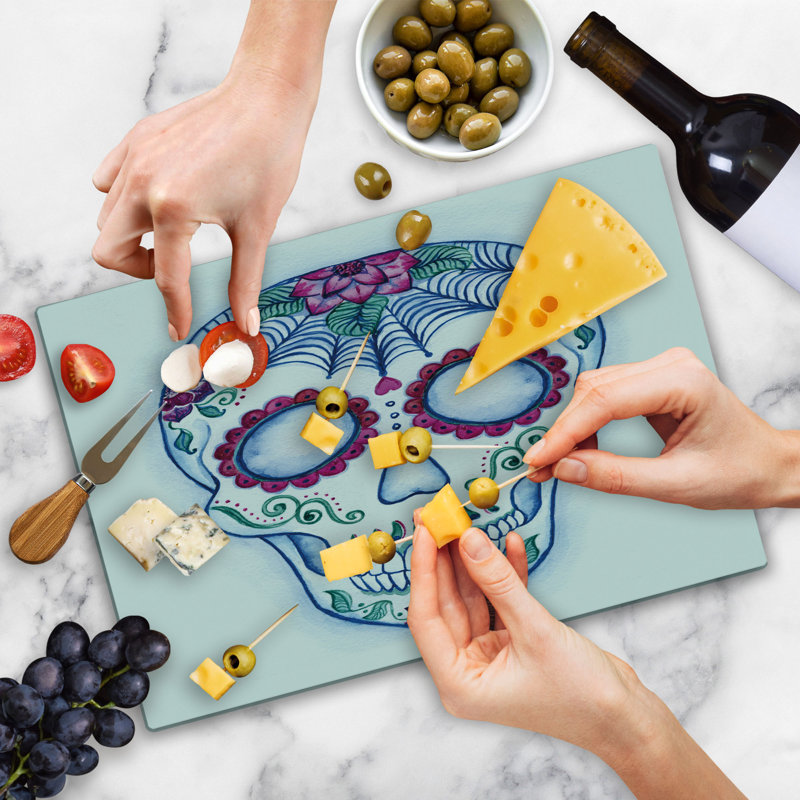 Ambesonne Sugar Skull Cutting Board Large Size Colourful Skeleton Image Multicolor