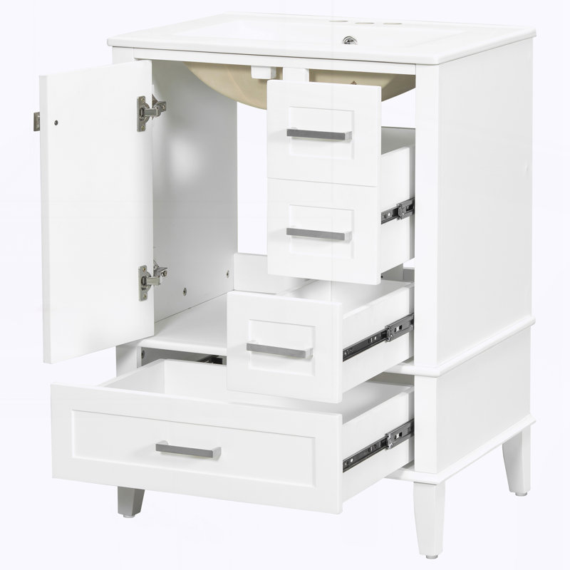 Meuble-lavabo 24,8 po avec lavabo en céramique, Blanc