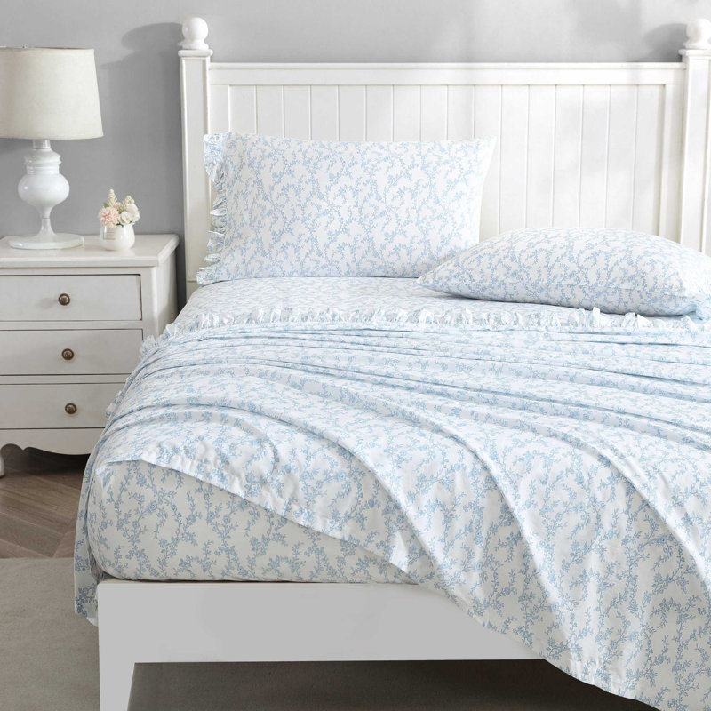Laura Ashley Printed Cotton Percale 2 Piece Pillowcase Set, King, Victoria Blue