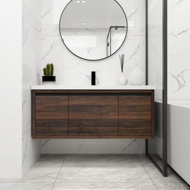 Armoire de salle de bain 48 po avec lavabo, portes et tiroir à fermeture en douceur, montage flottant, 48 po x 18 po