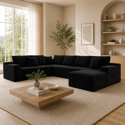 Koli Boneless 138" U-shaped Sectional Couch, Compression Cloud Couch Sofa for 7 Person, Corduroy