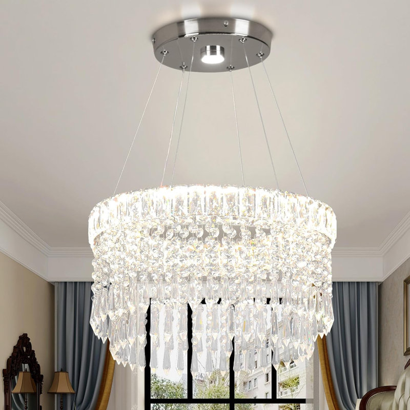 Luxueux lustre moderne en cristal avec plafonnier encastré avec éclairage à DEL à intensité variable pour salle à manger, salon, îlot de cuisine