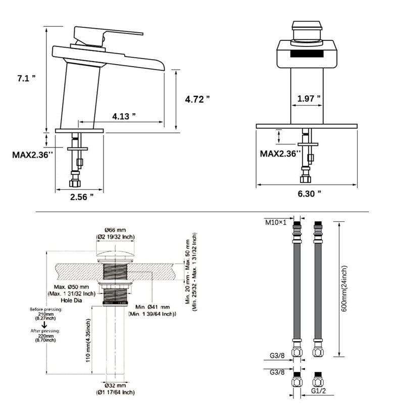 Robinet de salle de bains monotrou avec ensemble de drainage