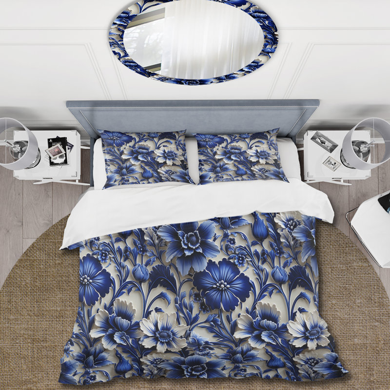 Ensemble de housse de couette Cobalt Blue Neo Gothic Victorian, Housse de couette pour très grand lit et 2 très