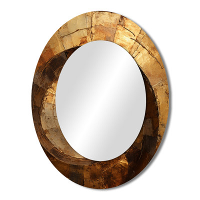 Gold Black Timeless Turn II - Abstract Oval Decorative Mirror On Metal