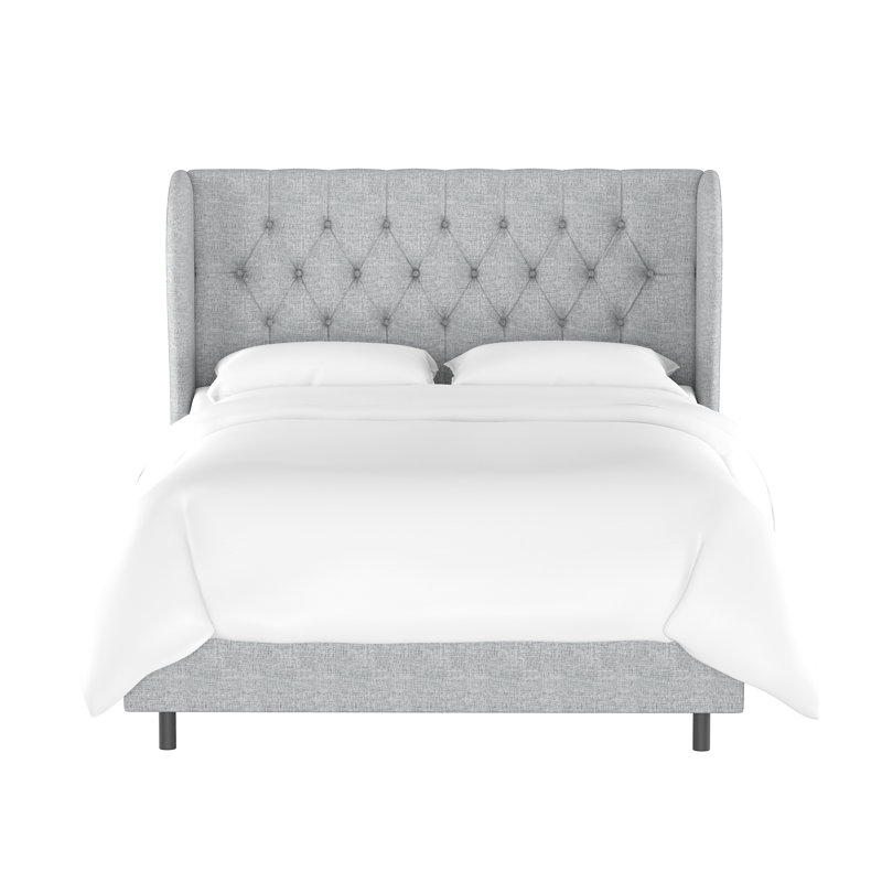 Lit tapissier capitonné standard à profil bas Tomey, Tweed Sustain® brume Milsap, Lit simple