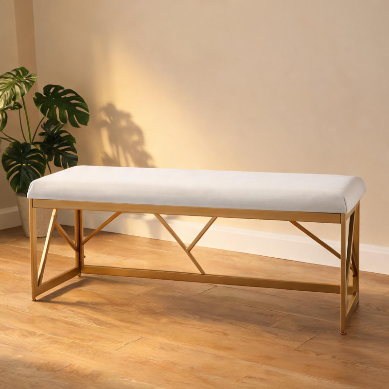 Banc d'entrée en velours blanc à deux places Glam