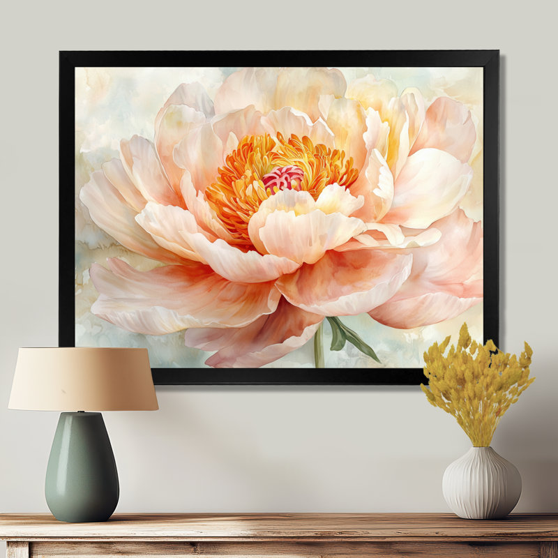 «Water Lily Peony Simplicity Bloom II - pivoines», art mural, H 34 po x l 44 po, Cadre flottant doré
